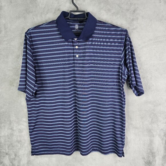 Mens Blue Pink Striped PGA Tour Golf Polo Shirt 1/4 Button Short Sleeve Size XXL - Picture 2 of 8